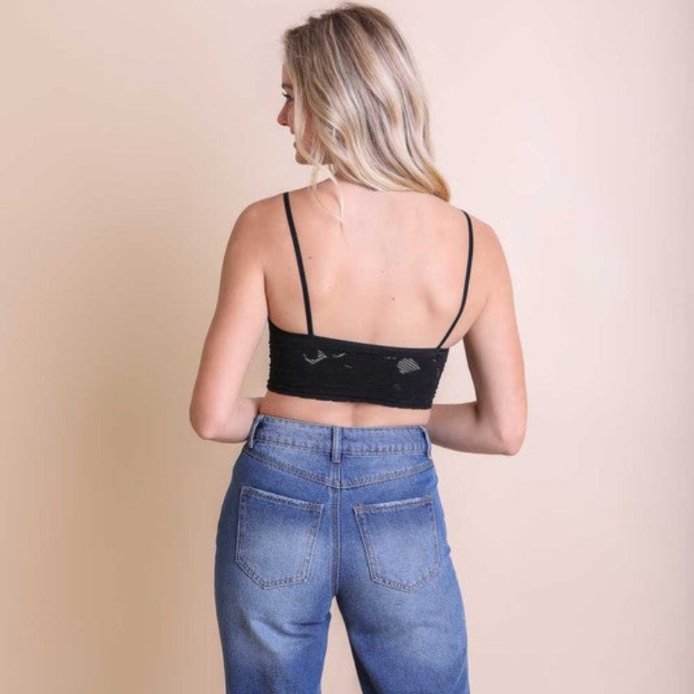 SOLD OUT Black V-Cut Textured Solid Stretchy Brami Bralette - Picture 3 of 3